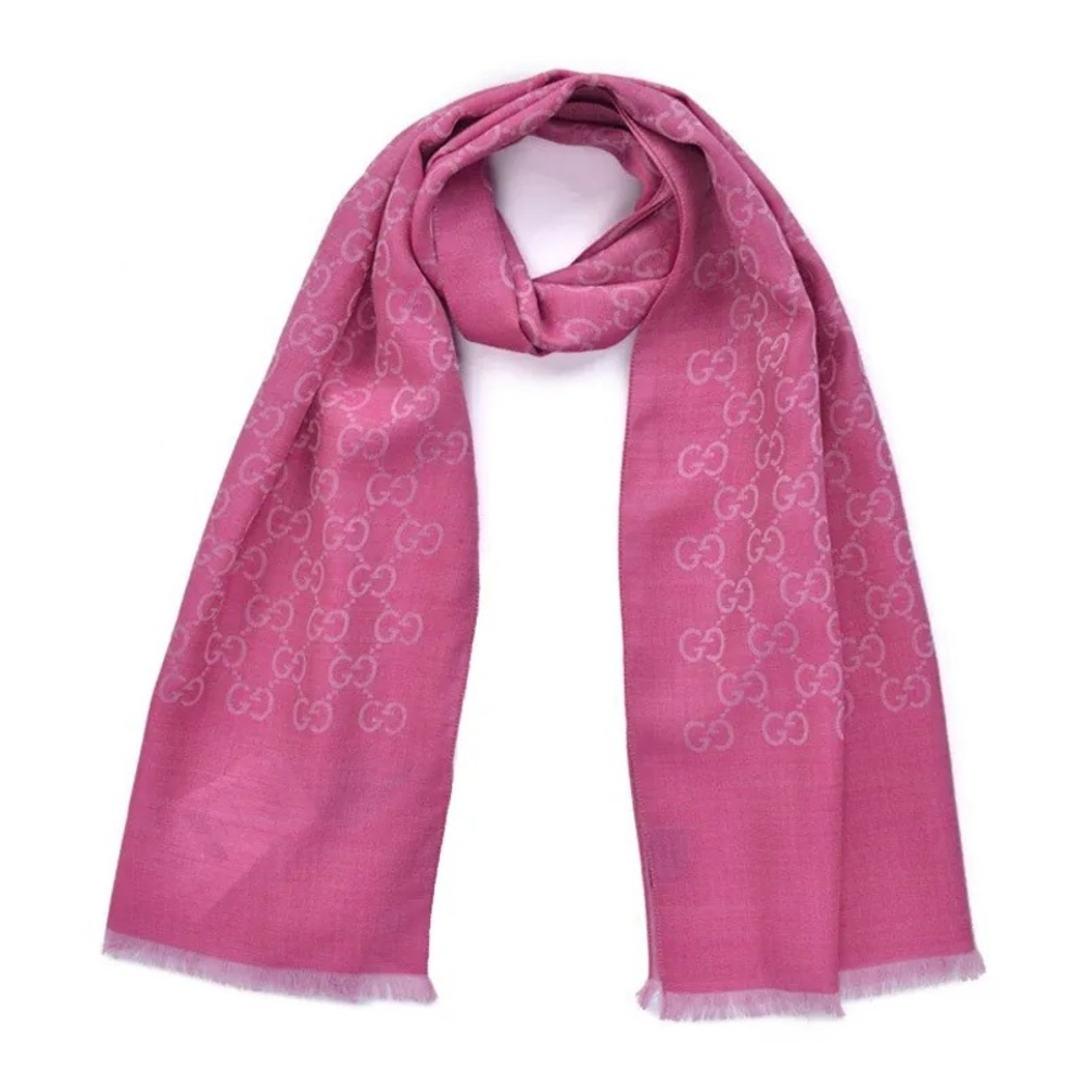 🌸🌸🌸 GUCCI GG WEB PINK/ROSE PINK WOOL/SILK SCARF 🌸🌸🌸